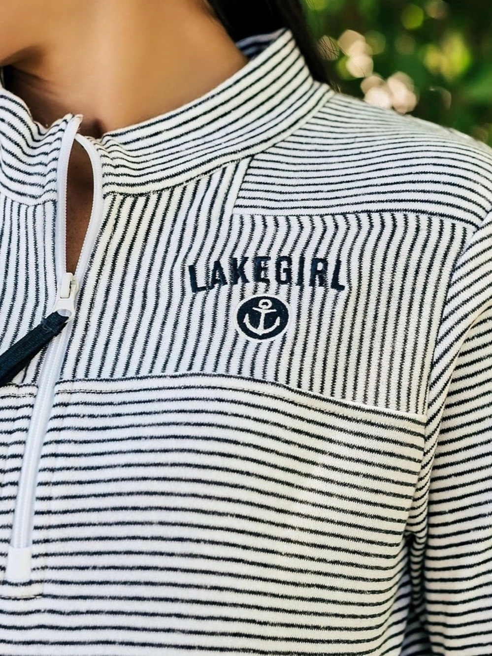 Laker Girl Striped Half-Zip Pullover in White & Blue New with Tags